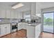 Updated kitchen featuring white cabinets, stainless steel appliances, and access to an outdoor deck at 827 River Hills Ct, Taylorsville, NC 28681