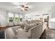 Open-concept living room with view to the kitchen and backyard at 9530 Hightower Oak St, Huntersville, NC 28078
