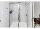 Modern shower with glass doors and elegant marble tiling at 1066 Mclain Rd # 14, Kannapolis, NC 28083