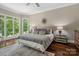 Bright bedroom featuring large bay window, hardwood floors, a ceiling fan and a neutral color scheme at 14515 Nolen Ln, Charlotte, NC 28277