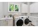 Bright laundry room featuring new washer and dryer with white cabinets at 14515 Nolen Ln, Charlotte, NC 28277