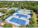 Aerial shot of community tennis courts with blue and green surfaces surrounded by lush trees at 14515 Nolen Ln, Charlotte, NC 28277