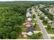 A beautiful aerial view shows a house in a neighborhood surrounded by a lush green forest at 1534 Piney Church Rd, Concord, NC 28025
