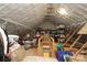 View of unfinished attic space with ample storage, access ladder, and rafter construction at 1638 Myers Park Dr, Charlotte, NC 28207