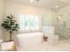 Bright main bathroom featuring a soaking tub, a glass shower, and a window at 1638 Myers Park Dr, Charlotte, NC 28207