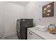 Well-equipped laundry room with modern washer and dryer, a countertop and a decorative vase at 3163 Maury St, Charlotte, NC 28208