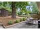 This backyard features a patio with an outdoor dining area and a large tree at 3900 Langley Rd, Charlotte, NC 28215