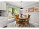 Cozy dining area with vintage table set, sliding glass door to outside, and neutral paint at 3900 Langley Rd, Charlotte, NC 28215