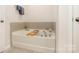 Relaxing soaking tub with tile backsplash and decor at 4117 Galloway Park Dr, Charlotte, NC 28262