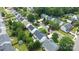 Aerial view shows mature trees and green lawns of a suburban neighborhood street on a sunny day at 4658 Cedar Rock Dr, Charlotte, NC 28273