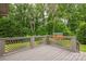 Back deck showing patterned railings, stained wooden flooring and view of the yard at 5604 Bethesda Ct, Charlotte, NC 28226