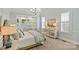 Main bedroom featuring a chandelier, bay window with plantation shutters, and light filled interior at 7428 Edenbridge Ln, Charlotte, NC 28226