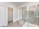 Bathroom with a tiled shower and glass door, alongside a toilet room at 829 River Park Rd, Belmont, NC 28012