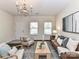Inviting living room with dark wood floors, a fireplace, and elegant chandelier at 134 Kerri Dawn Ln # 117, Locust, NC 28097