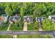 Aerial view of a home with a large lawn surrounded by lush trees in a residential neighborhood at 1402 Coachman Dr, Waxhaw, NC 28173