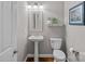 Charming powder room with pedestal sink, decorative mirror, and stylish wall accents at 1402 Coachman Dr, Waxhaw, NC 28173