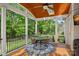 Relaxing screened-in porch with a ceiling fan, stylish outdoor seating, and views of the lush backyard at 1402 Coachman Dr, Waxhaw, NC 28173