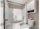 Bathroom featuring a soaking tub, shower, and a vanity with a storage cabinet at 18631 Harborside Dr, Cornelius, NC 28031