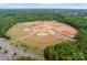 Aerial view of baseball fields and parking lot surrounded by trees and nearby community at 2606 Walker Rd, Matthews, NC 28105