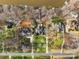 Aerial view of several homes with well-manicured lawns, mature trees and docks on the water at 3115 Duck Point Dr, Monroe, NC 28110