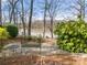 Beautiful outdoor patio with seating area and lush landscaping, nestled amongst mature trees at 3115 Duck Point Dr, Monroe, NC 28110