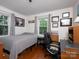 Comfortable bedroom with hardwood floors, natural light, and is furnished with a sleek black office chair at 557 Melbourne Ct, Charlotte, NC 28209