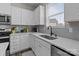 Bright kitchen with white cabinets, a gray backsplash, and stainless steel appliances at 5625 Axil Ln, Charlotte, NC 28269