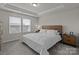 Inviting main bedroom with a large bed, tray ceiling, and windows for natural light at 5625 Axil Ln, Charlotte, NC 28269