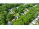 Aerial view of a home nestled among lush trees in a residential area, showcasing its backyard and neighborhood at 618 Heathermoor Ct, Charlotte, NC 28209