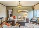 Cozy living room with hardwood floors, comfortable sofa, and a view of the city skyline at 715 N Church St # 613, Charlotte, NC 28202
