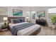 Bedroom with plush bedding, neutral colors, and natural light from two windows at 7332 Jolly Brook Dr, Charlotte, NC 28215