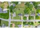 Overhead aerial view of residential neighborhood showing yards, homes, and street at 814 Rhodann Dr, Shelby, NC 28152