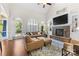 Bright living room with fireplace, vaulted ceilings, large windows, and plush seating area at 9918 Windrow Dr, Indian Trail, NC 28079