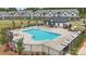Aerial shot of a sparkling community pool surrounded by lounge chairs at 3125 Beacon Heights Rd, Indian Land, SC 29707