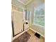 Modern bathroom featuring a glass shower with a gray-colored rug at 3678 Privette Rd # 349, Matthews, NC 28104
