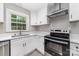 Close up of modern kitchen with white cabinets, stainless steel appliances, and a view to the yard at 3920 Admiral Ave, Charlotte, NC 28205