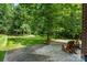 Backyard patio area with brick accents, green landscaping, and shady trees at 4920 Parview S Dr, Charlotte, NC 28226