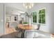 Bright dining area features a wood table, stylish seating, modern light fixture and scenic outdoor views at 5601 Robinhood Rd, Charlotte, NC 28211