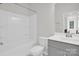 Clean bathroom featuring a shower-tub combo and modern vanity at 5946 Ardrey Kell Rd, Charlotte, NC 28277