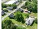 This aerial view shows how the property is situated relative to the surrounding neighborhood at 711 Wood St, Albemarle, NC 28001