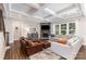 Comfortable living room with stone fireplace, coffered ceilings and plenty of natural light at 112 S Shore Dr, Belmont, NC 28012