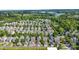 Aerial view of a residential area featuring houses, lush greenery, and a distant lake at 132 E Morehouse Ave, Mooresville, NC 28117