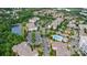 Aerial shot of community featuring pool and meticulously landscaped common area at 14857 Santa Lucia Dr, Charlotte, NC 28277