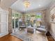 Cozy sitting room with natural lighting and decorative patterned curtains at 161 Perrin Pl, Charlotte, NC 28207