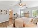 Spacious main bedroom boasts vaulted ceiling, a vanity, and windows for plenty of natural light at 2005 Grimley Ln, Fort Mill, SC 29707
