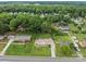 An aerial view showcases a well-maintained property with lush landscaping, a long driveway, and a charming white home at 2632 Montford Nw Ave, Concord, NC 28027