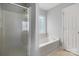 Fresh bathroom features a tub, shower, and white cabinets, creating a serene space at 4004 Shasta Cir, Clover, SC 29710