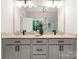 Bathroom with granite countertop vanity, dual sinks, and a glass walk-in shower at 434 Breezewood Dr, Belmont, NC 28012