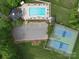 Aerial view of neighborhood amenities, including a pool and tennis courts, with parking at 5900 Colwick Nw Ct, Concord, NC 28027