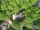 Aerial view of a private home surrounded by mature trees, offering a secluded setting at 5900 Colwick Nw Ct, Concord, NC 28027